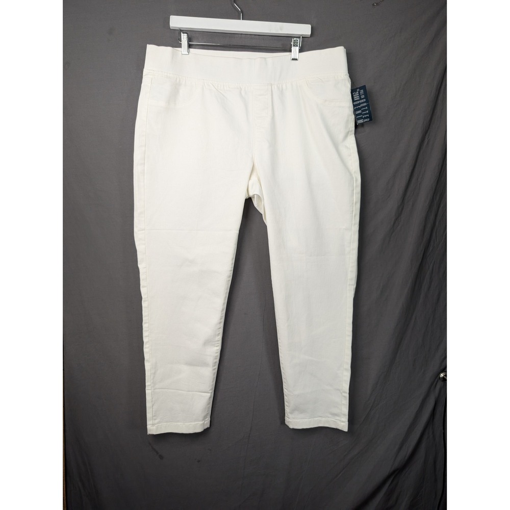 Jean Butter Pull On White Denim Pants 20AV Elastic Waist Tapered Leg 7413